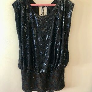 Scala Shimmering Black Midi Sequin Dress & Open Back
